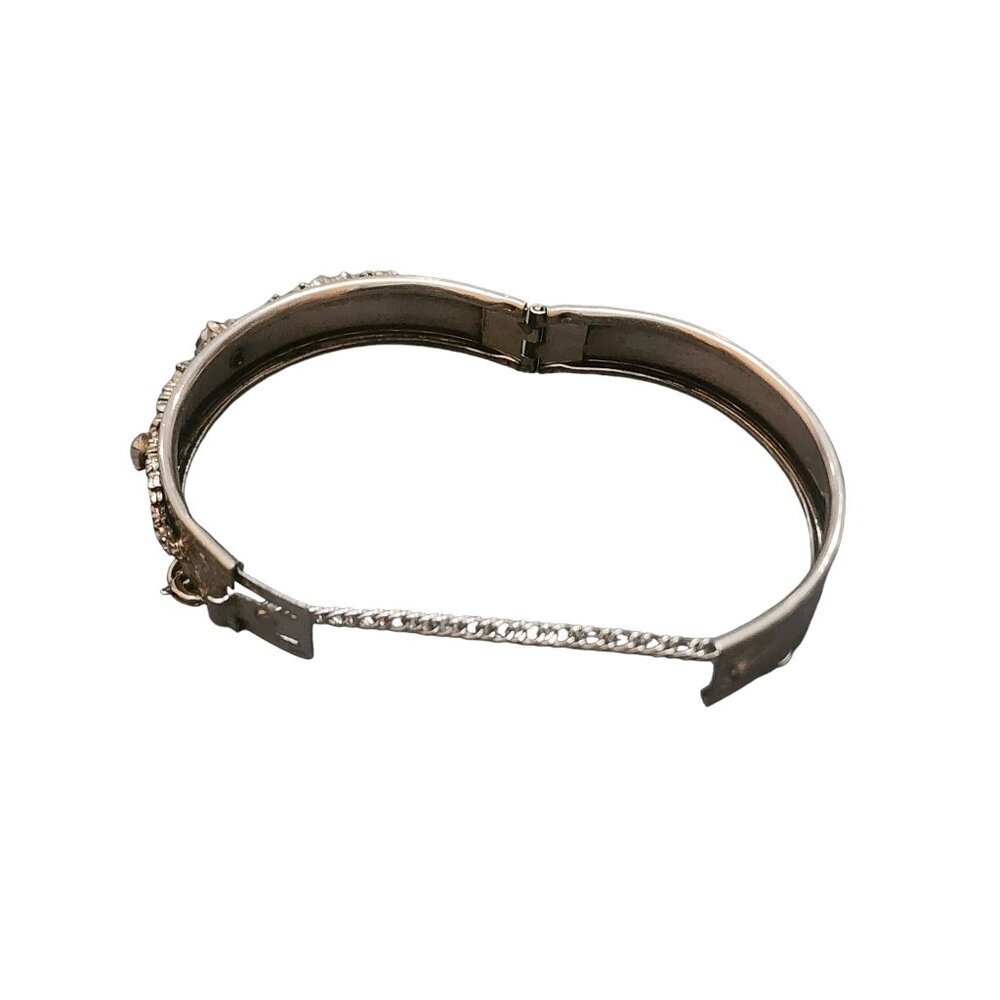 Unsigned Pretty Decorative Silvertone Bangle Brac… - image 3
